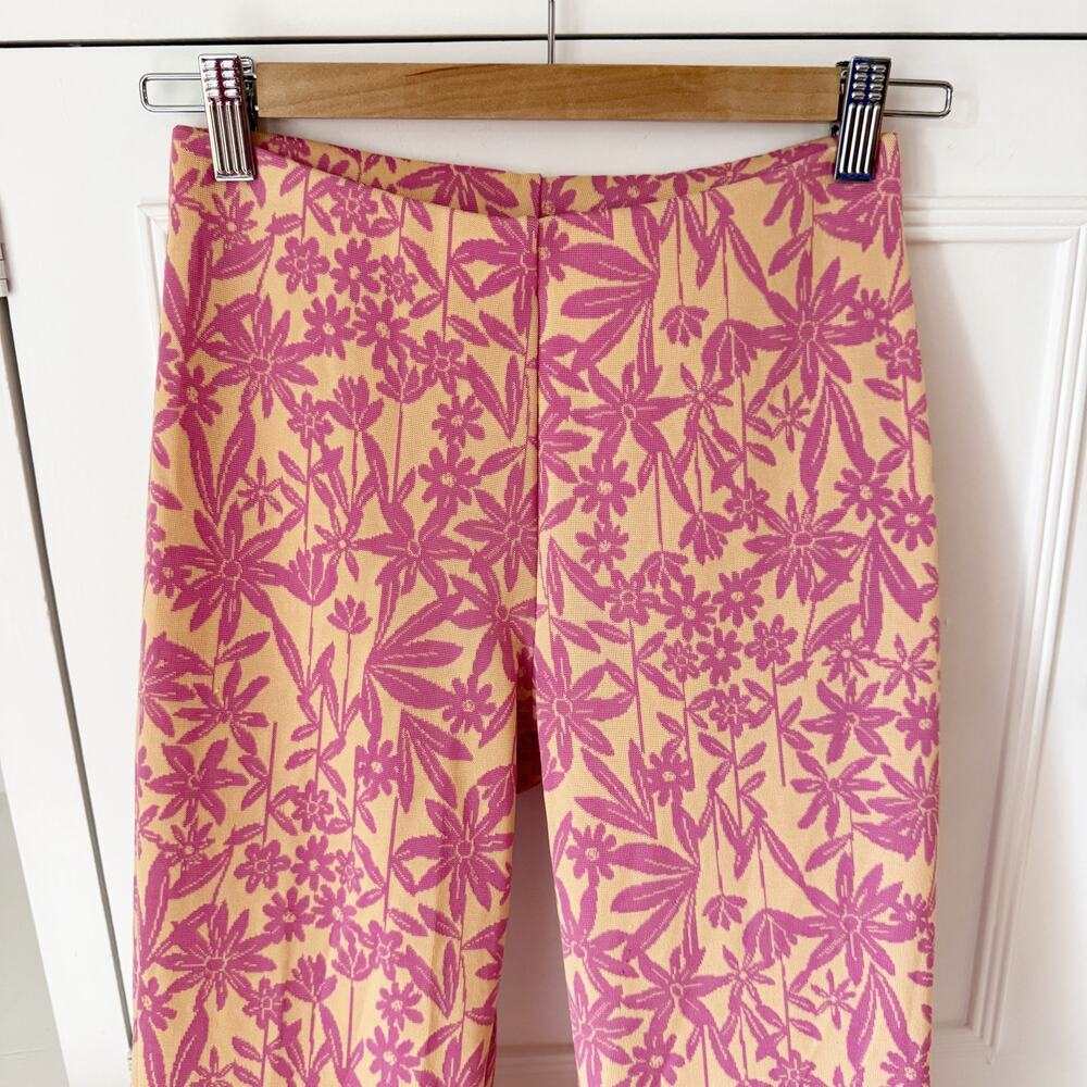 Zara Yellow Pink Floral High Rise Flared Pull On Pants Size S